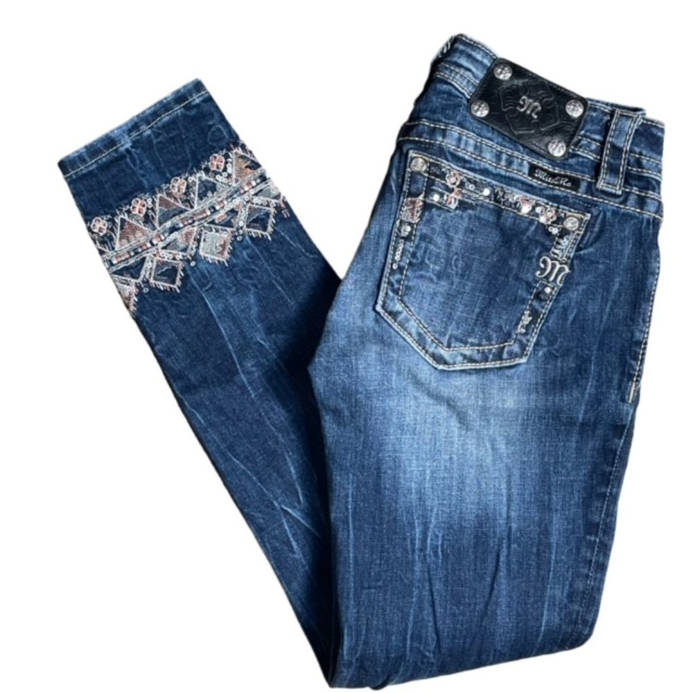 Miss Me Blue Skinny Jeans with Embellished Back